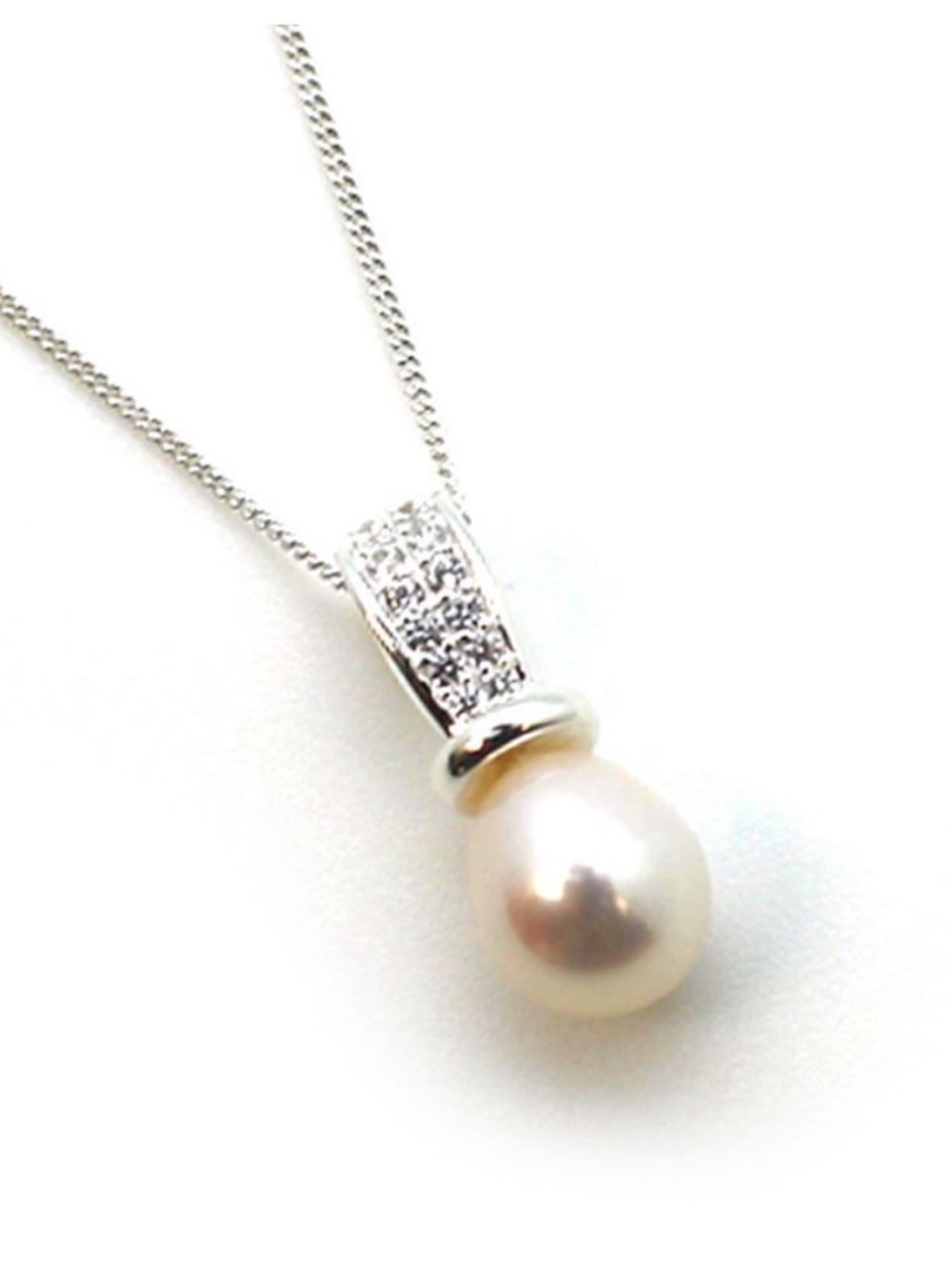 Classic White Pearl Drop Pendant Necklace - 925 Sterling Silver